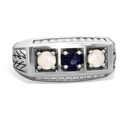 Sapphire Three Stone Tire Tread Men's 14K White Gold ring R0520