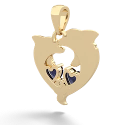 Sapphire Dolphin Heart 14K Yellow Gold pendant P5820