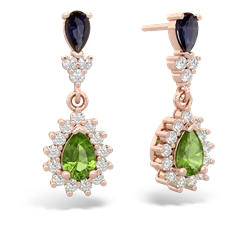 Sapphire Halo Pear Dangle 14K Rose Gold earrings E1882