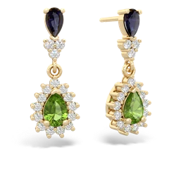 Sapphire Halo Pear Dangle 14K Yellow Gold earrings E1882