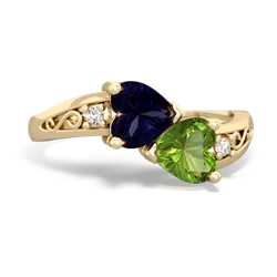 Sapphire Snuggling Hearts 14K Yellow Gold ring R2178