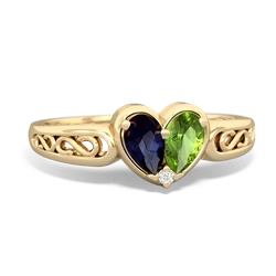 Sapphire Filligree 'One Heart' 14K Yellow Gold ring R5070