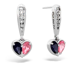 Sapphire Filligree Heart 14K White Gold earrings E5070