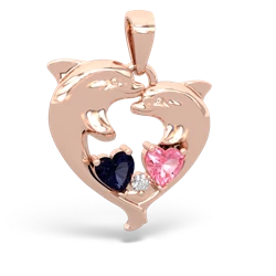 Sapphire Dolphin Heart 14K Rose Gold pendant P5820