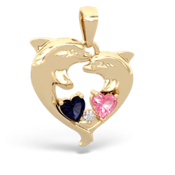 Sapphire Dolphin Heart 14K Yellow Gold pendant P5820