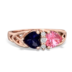 Sapphire Celtic Knot Double Heart 14K Rose Gold ring R5040