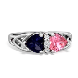 Sapphire Celtic Knot Double Heart 14K White Gold ring R5040