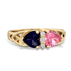 Sapphire Celtic Knot Double Heart 14K Yellow Gold ring R5040