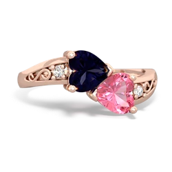 Sapphire Snuggling Hearts 14K Rose Gold ring R2178