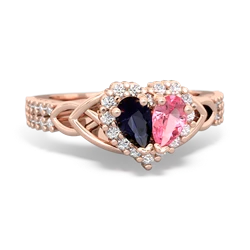 Sapphire Celtic Knot Two Hearts As One 14K Rose Gold ring R2644HRT