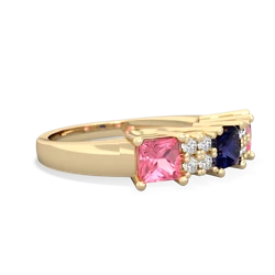 Sapphire Three Stone Diamond Cluster 14K Yellow Gold ring R2592