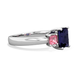 Sapphire Three Stone Emerald-Cut Trellis 14K White Gold ring R4021