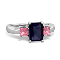 Sapphire Three Stone Emerald-Cut Trellis 14K White Gold ring R4021