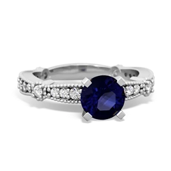 Thumbnail for Sapphire Milgrain Antique Style 14K White Gold ring R26296RD - front view