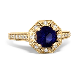 Sapphire Art-Deco Starburst 14K Yellow Gold ring R5520