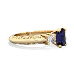 Sapphire Art Deco Diamond 7X5 Emerald-Cut Engagement 14K Yellow Gold ring R20017EM