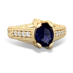 Sapphire Antique Style Milgrain Diamond 14K Yellow Gold ring R2028