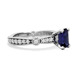 Sapphire Sparkling Tiara 7X5mm Emerald-Cut 14K White Gold ring R26297EM