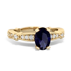 Thumbnail for Sapphire Milgrain Antique Style 14K Yellow Gold ring R26297VL - top view