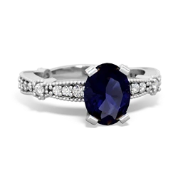 Thumbnail for Sapphire Milgrain Antique Style 14K White Gold ring R26298VL - top view