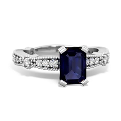 Sapphire Sparkling Tiara 7X5mm Emerald-Cut 14K White Gold ring R26297EM