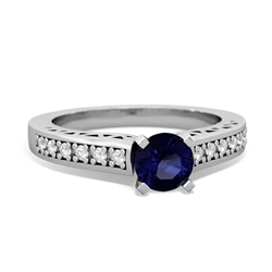 Sapphire Art Deco Engagement 5Mm Round 14K White Gold ring R26355RD