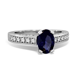 Sapphire Art Deco Engagement 7X5mm Oval 14K White Gold ring R26357VL