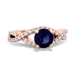 Sapphire Diamond Twist 6Mm Round Engagment  14K Rose Gold ring R26406RD