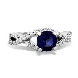 Sapphire Diamond Twist 6Mm Round Engagment  14K White Gold ring R26406RD