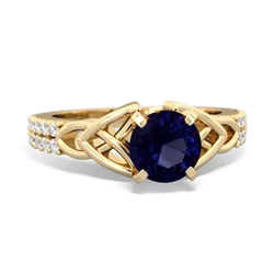 Sapphire Celtic Knot 6Mm Round Engagement 14K Yellow Gold ring R26446RD