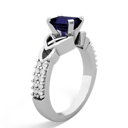 Sapphire Celtic Knot 7X5 Emerald-Cut Engagement 14K White Gold ring R26447EM