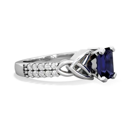 Sapphire Celtic Knot 7X5 Emerald-Cut Engagement 14K White Gold ring R26447EM