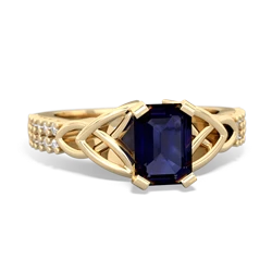 Sapphire Celtic Knot 7X5 Emerald-Cut Engagement 14K Yellow Gold ring R26447EM