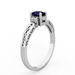 Sapphire Filligree Scroll Oval 14K White Gold ring R0812