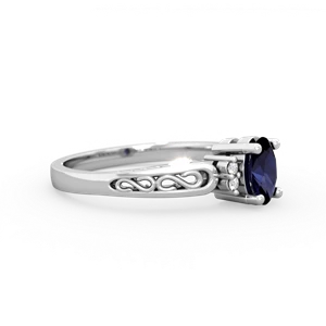 Sapphire Filligree Scroll Oval 14K White Gold ring R0812