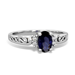 Sapphire Filligree Scroll Oval 14K White Gold ring R0812