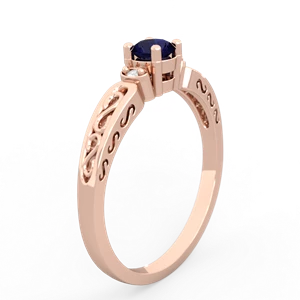 Sapphire Filligree Scroll Round 14K Rose Gold ring R0829