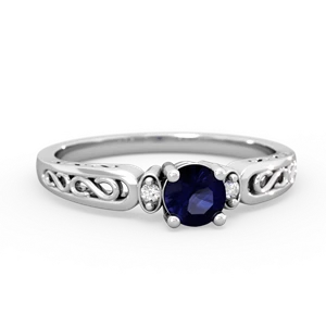 Sapphire Filligree Scroll Round 14K White Gold ring R0829