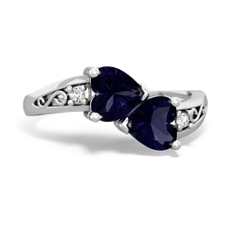 Sapphire Snuggling Hearts 14K White Gold ring R2178