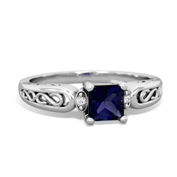 Sapphire Filligree Scroll Square 14K White Gold ring R2430