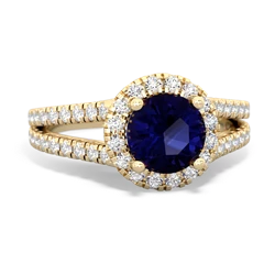 Sapphire Pave Halo 14K Yellow Gold ring R5490