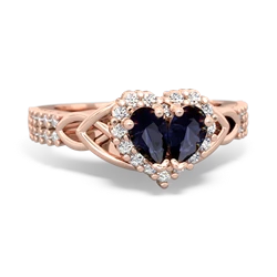 Sapphire Celtic Knot Two Hearts As One 14K Rose Gold ring R2644HRT