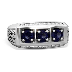 Sapphire Three Stone Tire Tread Men's 14K White Gold ring R0520