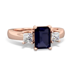 Sapphire Diamond Three Stone Emerald-Cut Trellis 14K Rose Gold ring R4021