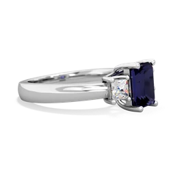 Sapphire Diamond Three Stone Emerald-Cut Trellis 14K White Gold ring R4021