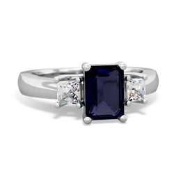 Sapphire Diamond Three Stone Emerald-Cut Trellis 14K White Gold ring R4021