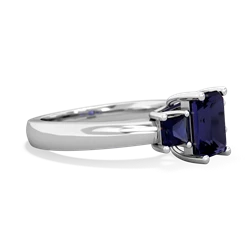 Sapphire Three Stone Emerald-Cut Trellis 14K White Gold ring R4021