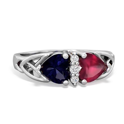 Sapphire Celtic Knot Double Heart 14K White Gold ring R5040