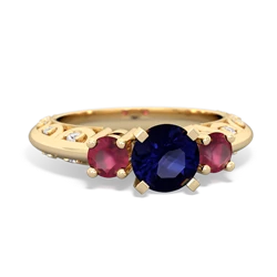 Sapphire Art Deco Eternal Embrace Engagement 14K Yellow Gold ring C2003