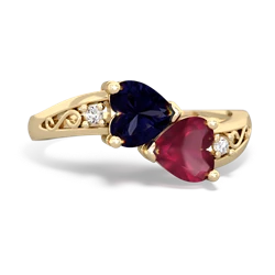 Sapphire Snuggling Hearts 14K Yellow Gold ring R2178